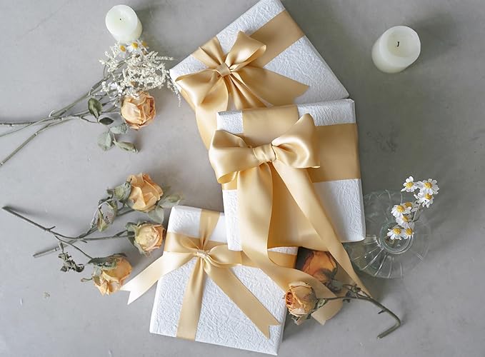 Champagne Satin Ribbon 2.5 Inch Double-Faced Polyester Ribbons 25 Yards - Image 6