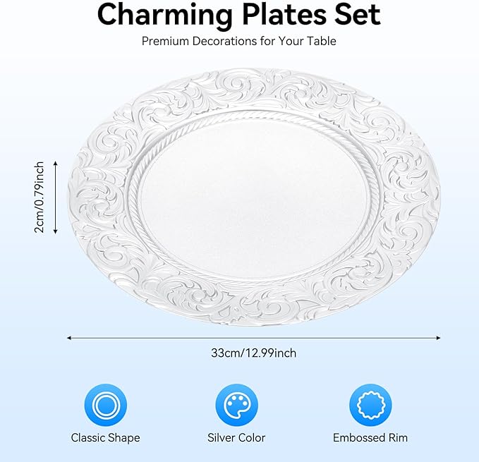 Antique Charger Plates Set, Round Phoenix Pattern Elegant Floral Plates - Image 2
