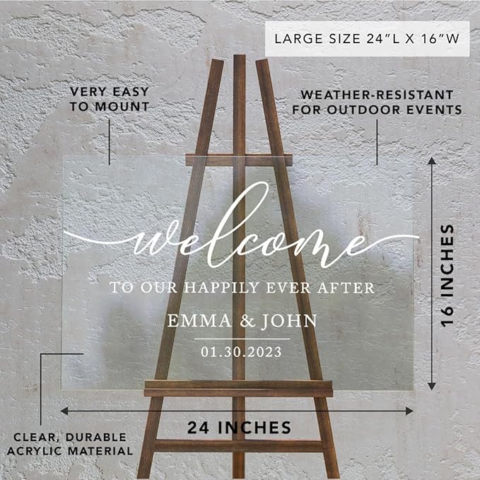 Andaz Press Custom Large Wedding Acrylic Sign, 16 x 24 Inches, Happily Ever - Image 7