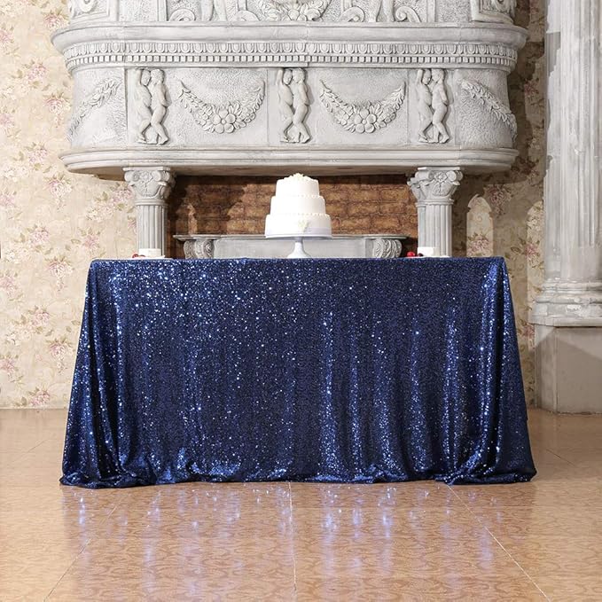 SquarePie Sequin Tablecloth 60 x 120 Inch Navy Blue Sparkly Table Linen - Image 6