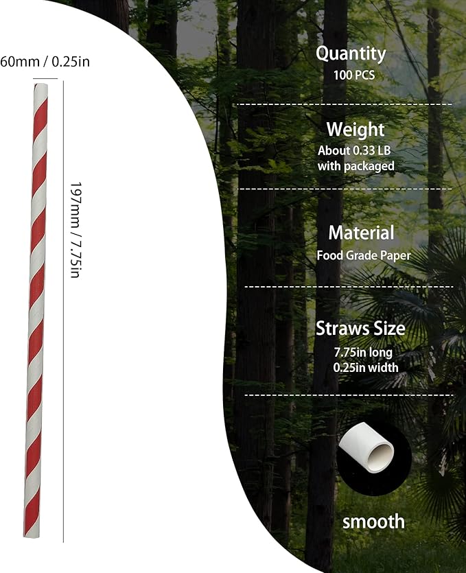Bright Red And White Stripes Paper Drinking Straws, Biodegradable Food Grade - Image 2