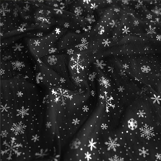 Silvery Snowflake Metallic Print Tulle Christmas Table Runner, Seasonal Winter - Image 3