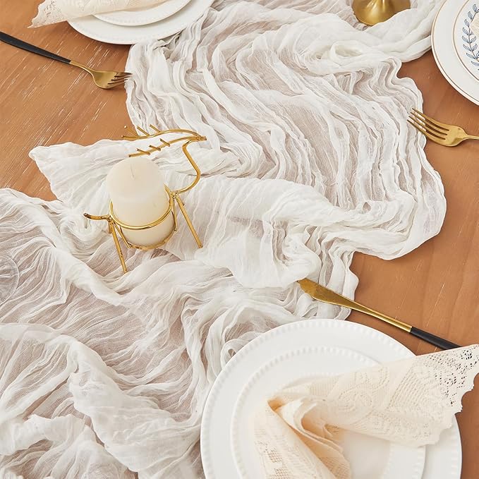 Ivory White 1 Pack Cheesecloth Table Runner 120 Inch 10 FT Boho Rustic Gauze - Image 4