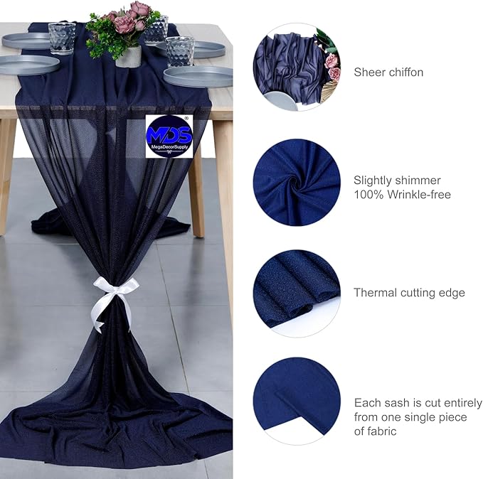 MDS 25 Pack 10ft Chiffon Table Runner 29 x 120 Inches Sheer Wedding Runner - Image 6