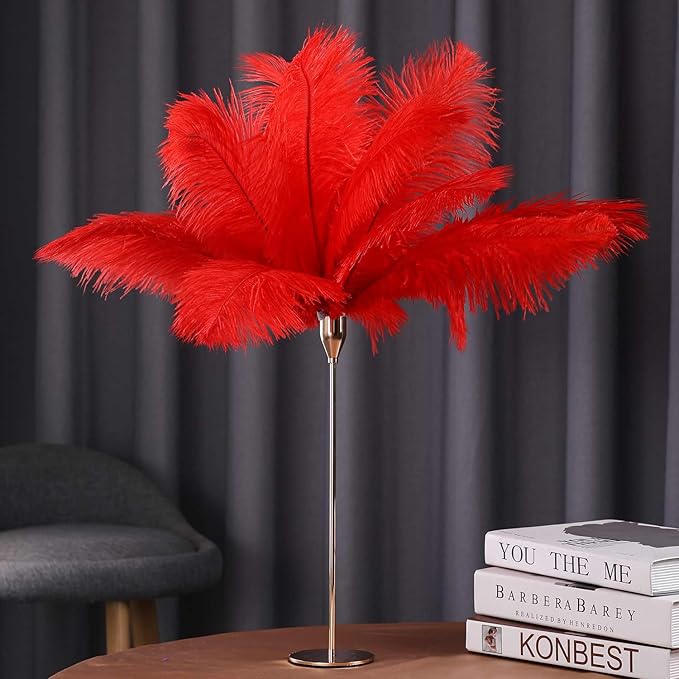 YAKRUNA 30PCS Red Ostrich Feathers Bulk 12-14 Inches - Image 5