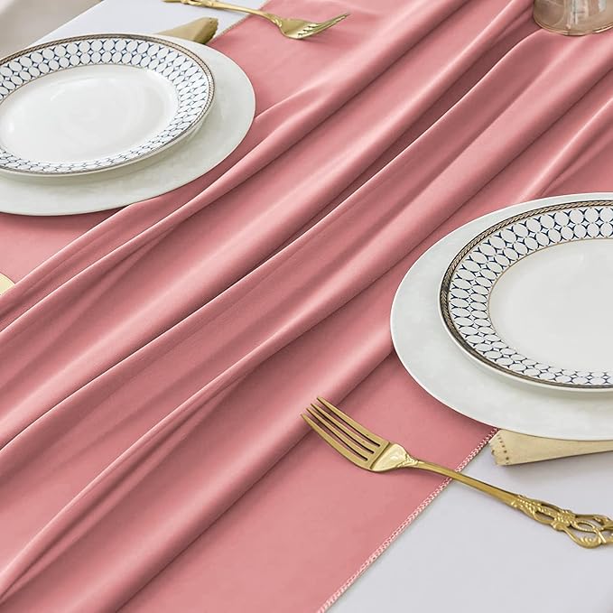 2 Pack 10 Ft Chiffon Table Runner Blush Pink Gauze Long Table Runners 27x120 - Image 5