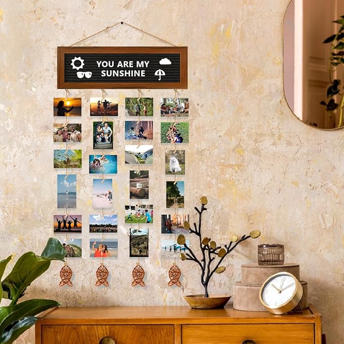 Hanging Photo Display Wall Decor, Picture Frames Collage Felt Letter Board - Image 6