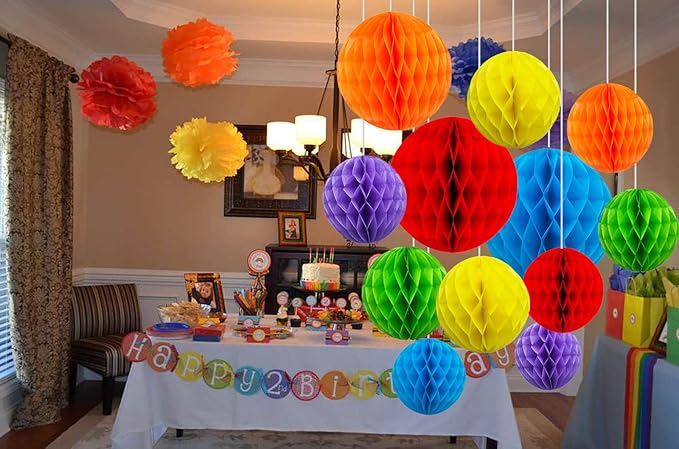 ZOOYOO 12Pcs 6" 10" Honeycomb Balls Decorations Hanging Tissue Paper Pom poms - Image 3