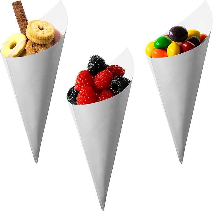 MONTX® 200-Pack Disposable Food Cones | 7" or 6" | White Food-Safe Paper - Image 2