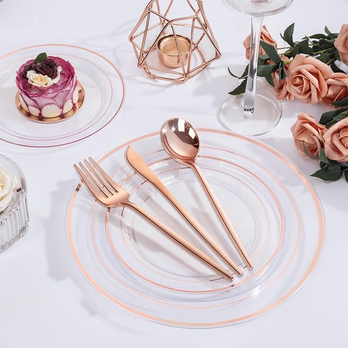 PULOTE 150PCS Rose Gold Plastic Silverware Set - Image 3
