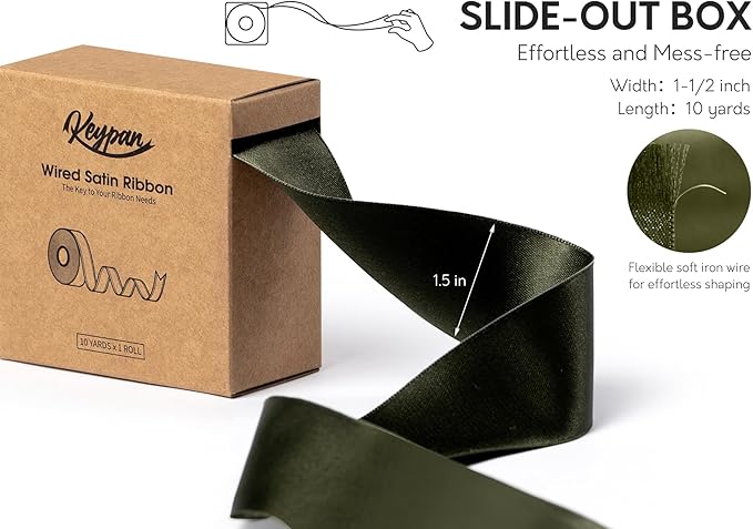 Moss Green Satin Ribbon Double-Faced Wired Ribbons - Image 2