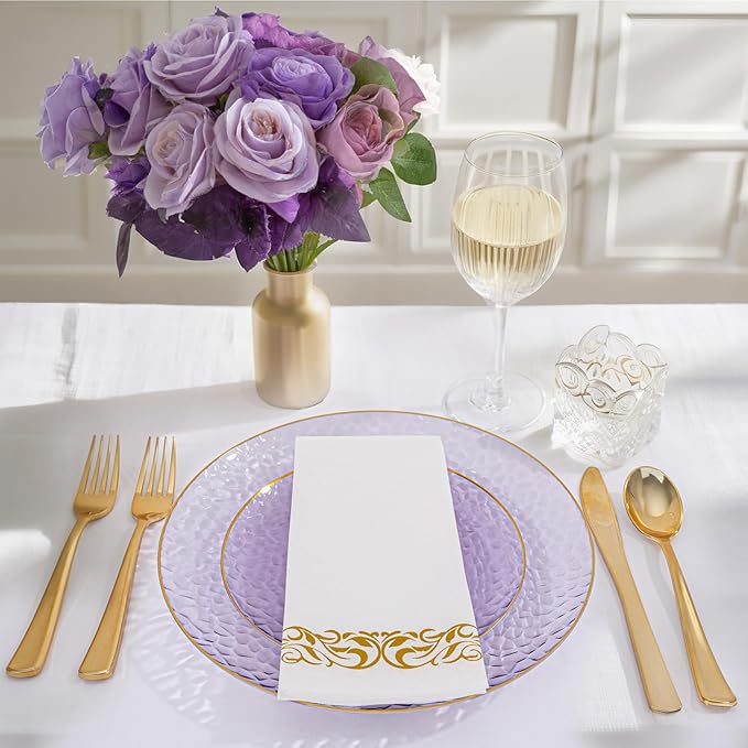 Rubtlamp 350 Pcs Clear Purple Plastic Plates, Hammered Party Plates Set - Image 3