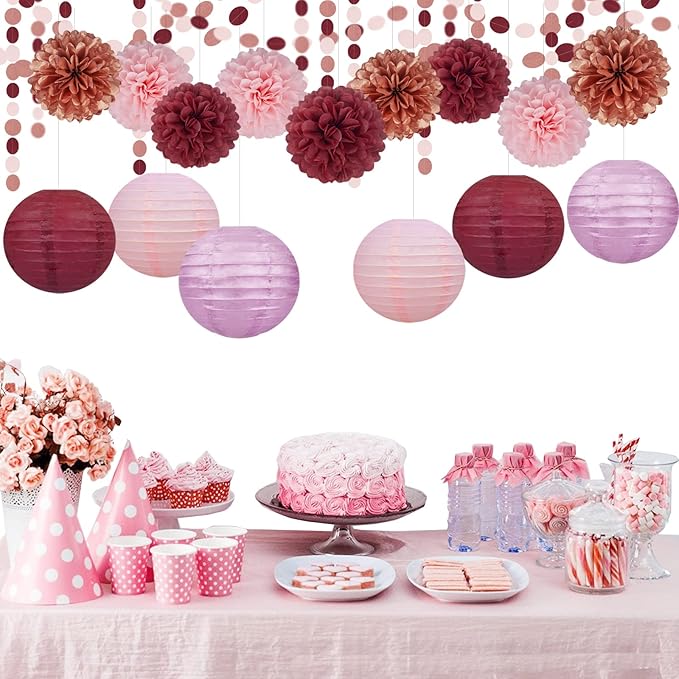 Rose-Gold Pink Burgundy Party Decorations - Image 4