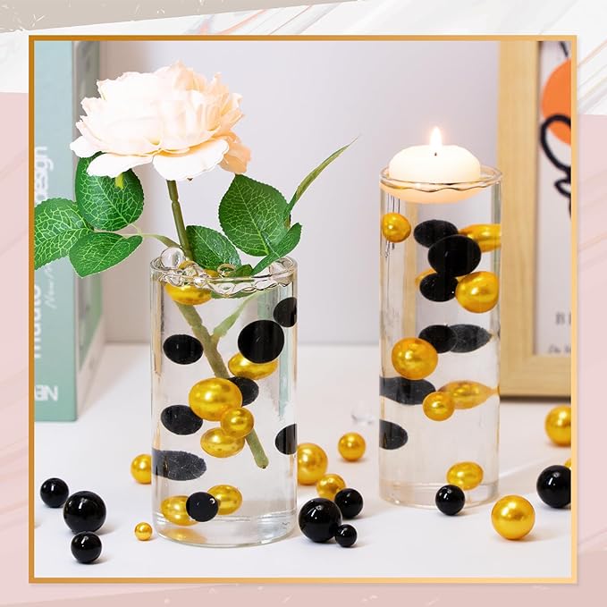 300Pcs Vase Filler Black and Golden Yellow No Hole Faux Pearl Beads - Image 3