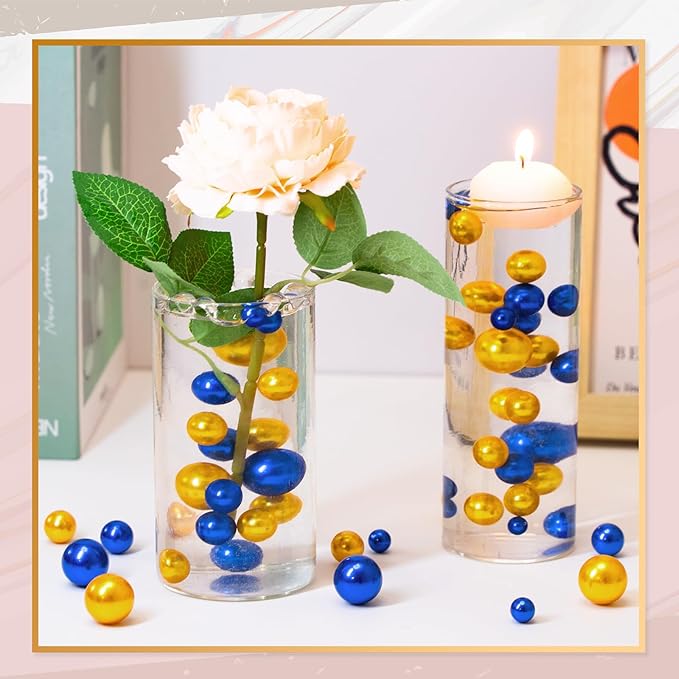 300Pcs Vase Filler Blue and Golden Yellow No Hole Faux Pearl Beads - Image 4