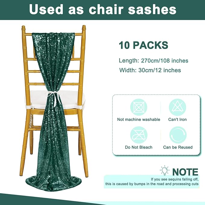 Sequin Table Runners 12 Pieces Emerald Green Table Runners 12x108 Inch Glitter - Image 5