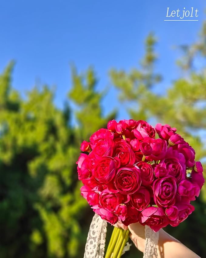Letjolt Ranunculus Artificial Flower ROSEO Pink Silk Flowers Faux DIY Bouquet - Image 3