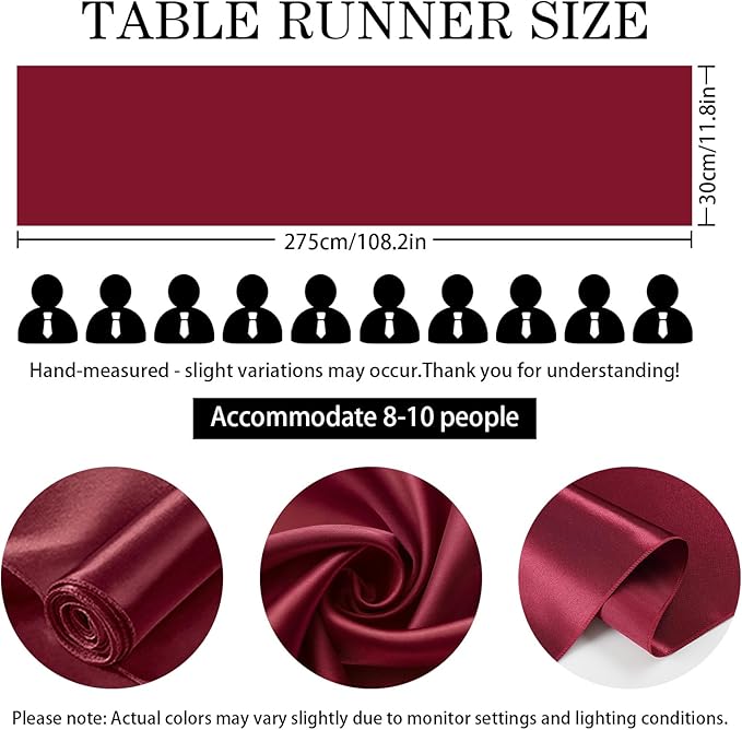 SHEJIZE 2 Pack Wine Red Satin Table Runner 12x108 Inches Long, Bright Silky - Image 5