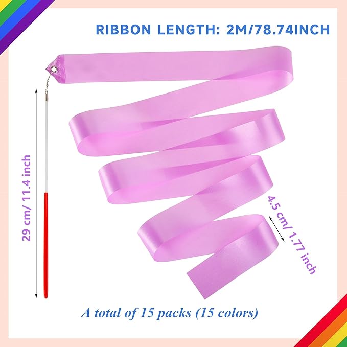 Yilloog Ribbon Dancing Wands Party Favors, 78.7 Inch Gymnastics Ribbon - Image 3