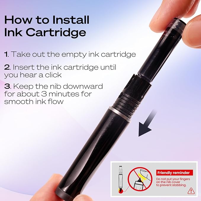 WRITECH Retractable Fountain Pen Set: Fine Nib Black Ink Pens Includes 5 Ink - Image 2