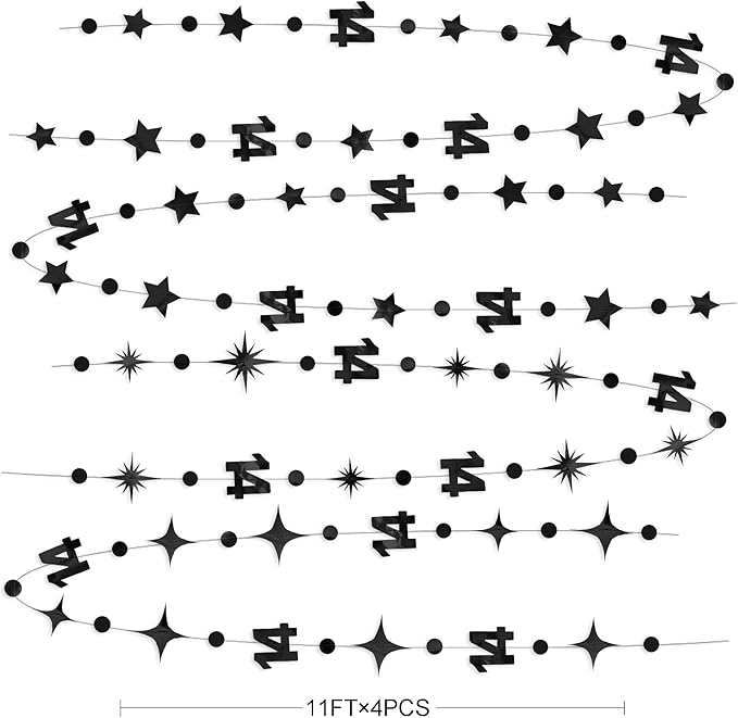 Black 14th Birthday Decorations Number 14 Circle Dot Star Garland Metallic - Image 2