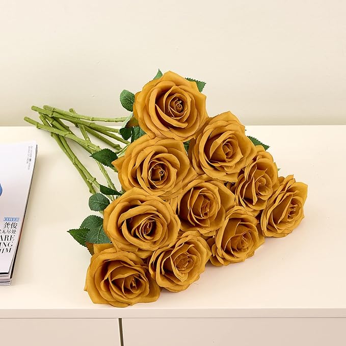 Artificial Rose 10pcs Open Flower Bouquet Faux Rose Stems - Image 5