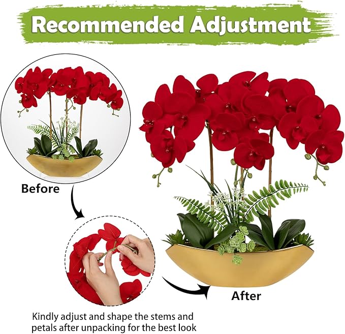 Briful Orchid Artificial Flowers 18in Red Fake Orchid Silk Flowers - Image 4