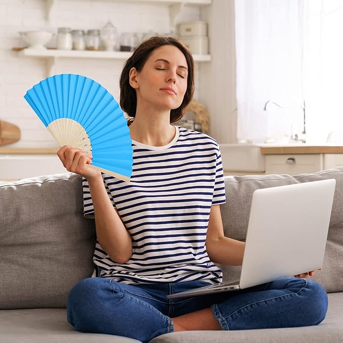 Aneco 48 Pieces Handheld Paper Fans Paper Folding Fans - Image 6