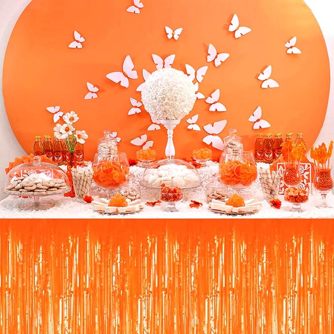 3 Pack 29 x108 Inch Macaron Orange Foil Fringe Table Skirts Metallic Banner - Image 4