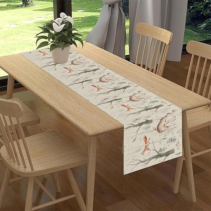 Rustic Woodland Table Runner, Farmhouse Forest Animals Country Lodge Wild Hunt - Image 3