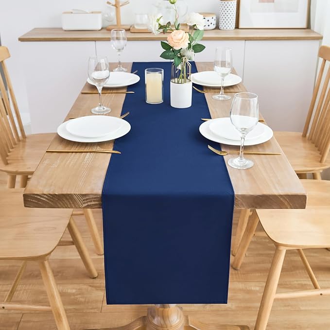 2 Pack Navy Blue Table Runner 12 x 90 Inch Solid Color Farmhouse Runners Coffee - Image 3