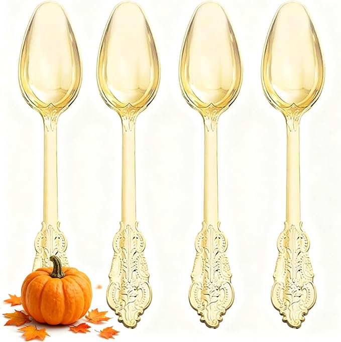 WDF 100 Piece Gold Plastic Spoons Disposable by WDF