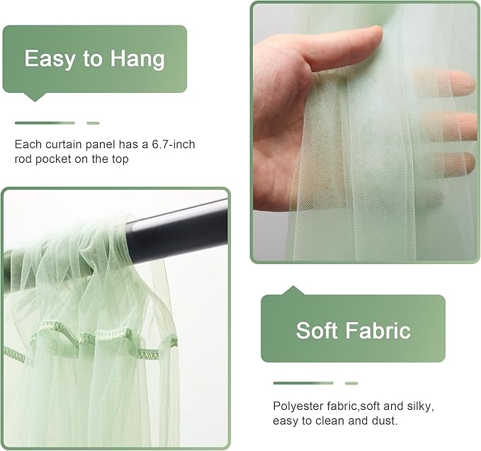 Tulle Backdrop Curtain with Lights String 10FT X 10FT Sage Green Sheer Tulle - Image 4