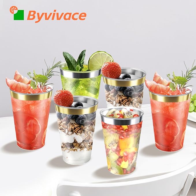 12OZ Plastic Cups with Gold Rimmed Sturdy & Food Safe Disposable Wine Glasses - Image 5