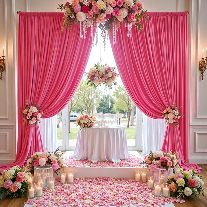50 ft x 10 ft Wrinkle Free Fuchsia Backdrop Curtain - Image 7