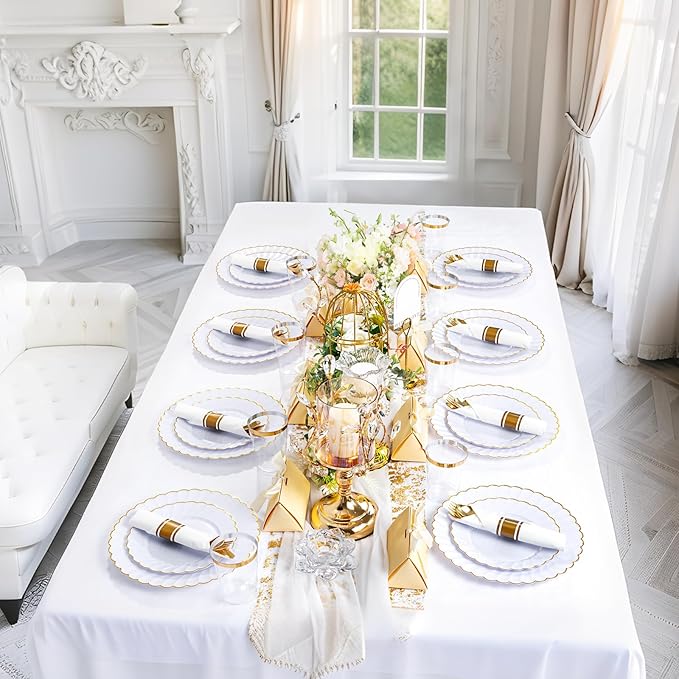 YOUBET 350PCS Gold Scalloped Plastic Plates - Image 9