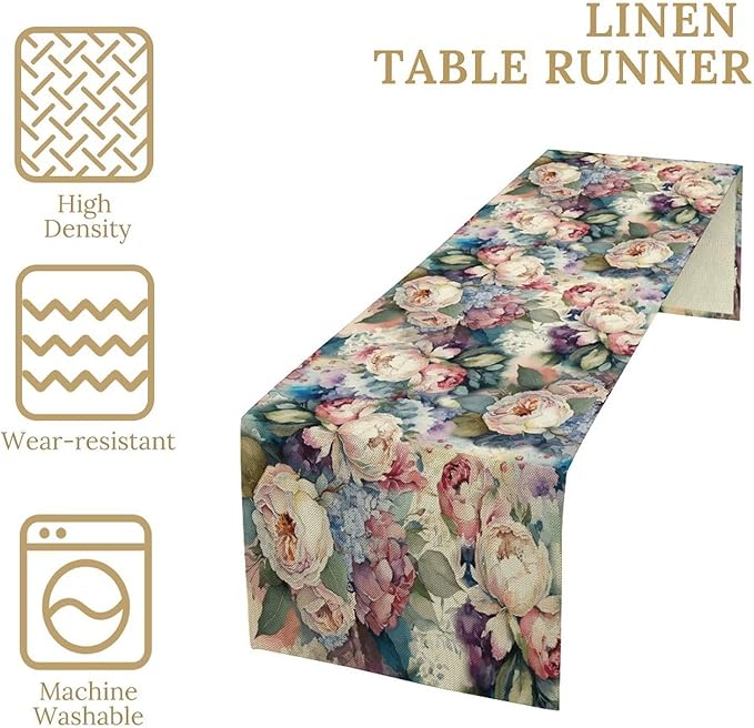 Vintage Floral Table Runner, Girls Women Rose Romantic Leaf Botanical - Image 3