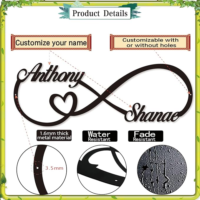 Personalized Infinity Symbol, Metal Love Sign, Custom Family Name Established - Image 3