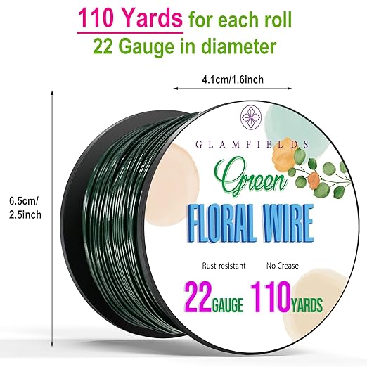 GLAMFIELDS 22 Gauge Floral Wire, 110 Yards Christmas Wire Wreath Wire Green - Image 2