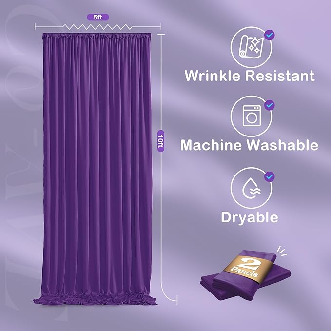 CO-AVE Wrinkle Free Purple Backdrop Curtains - Image 6