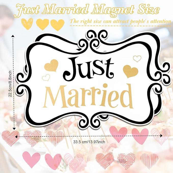 2 Pcs Large Just Married Car Decorations Just Married Car Magnets Sign - Image 2