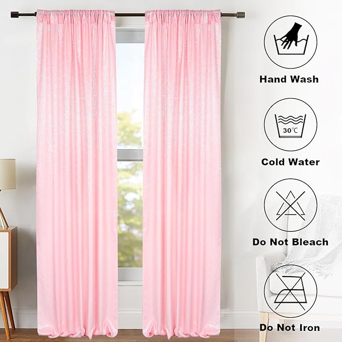 ShiDianYi Baby Pink Sequin Backdrop Curtains 2 Pieces 4FTX10FT Pink Backdrop - Image 7