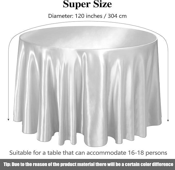Ruisita 120 Inches Round Satin Tablecloths Silver Overlay Round Satin Table - Image 2