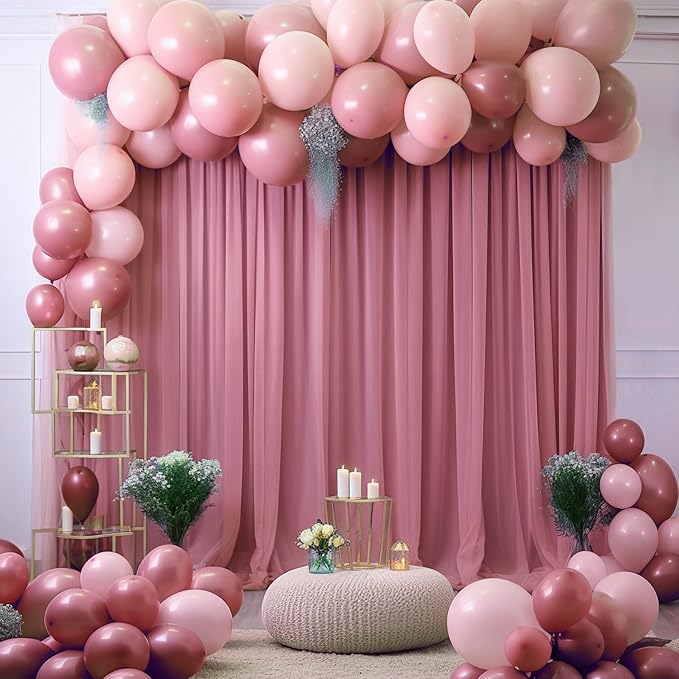 10ft x 10ft Dusty Rose Backdrop Curtains, Wrinkle-Free Sheer Chiffon Fabric - Image 2