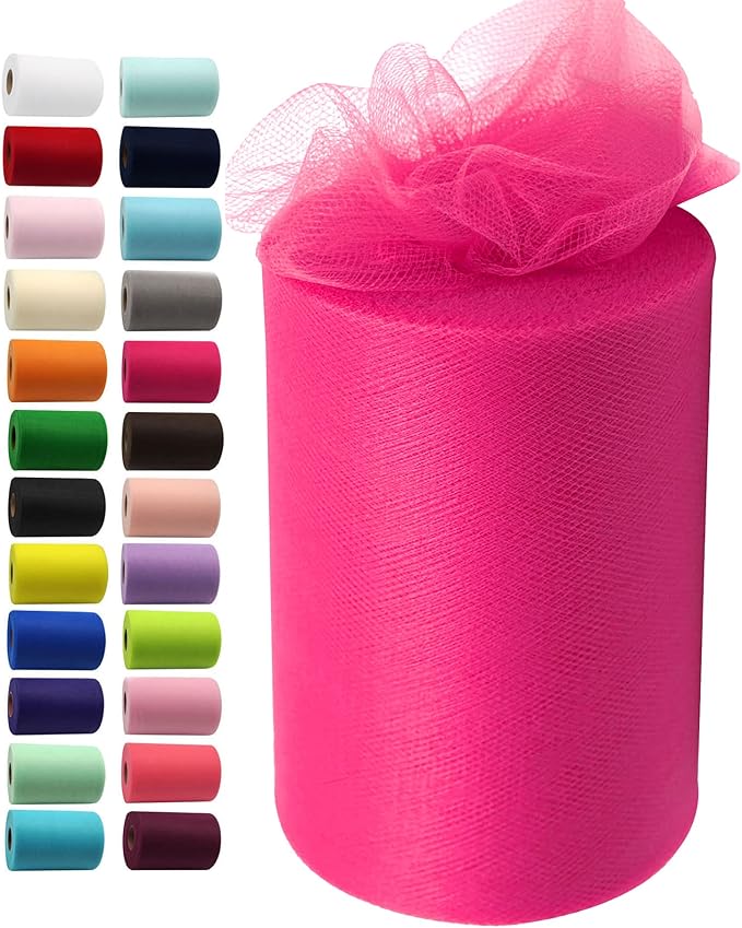Fuchsia Tulle Fabric Rolls 6 Inch by 100 Yards Fabric Spool Tulle Ribbon by IONTACH