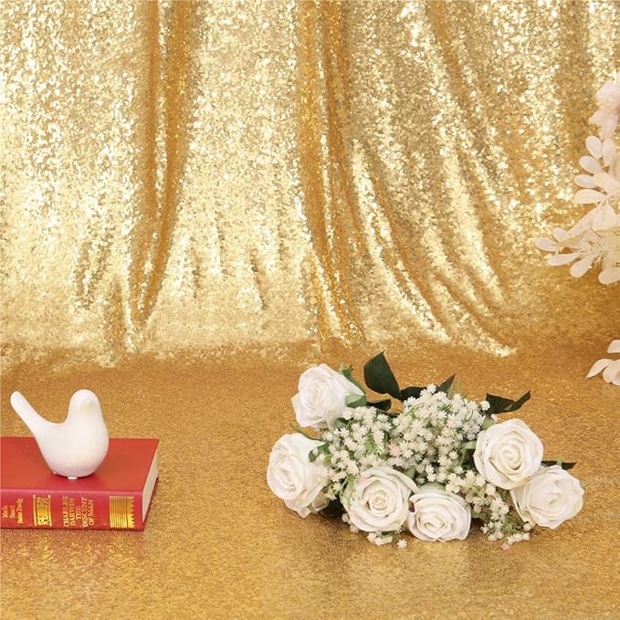 Eternal Beauty Gold Sequin Backdrop, 8x10 Ft Glitter Background Curtains - Image 6