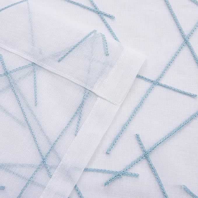 MYSTIC-HOME Sheer Blue Curtains 95 Inches Embroidered Branch Patterned Semi - Image 7