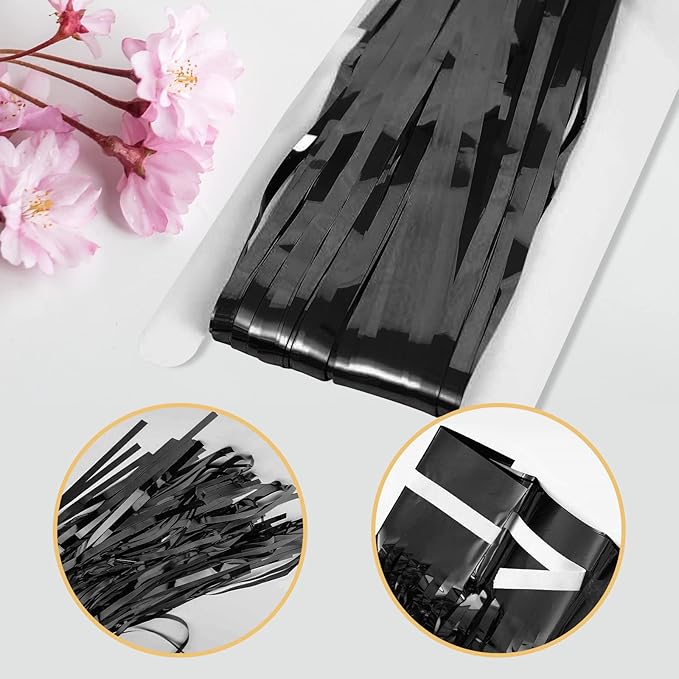 10 Pack Black Backdrop Curtain 3.2ft x 8.2ft Metallic Tinsel Foil Fringe - Image 4
