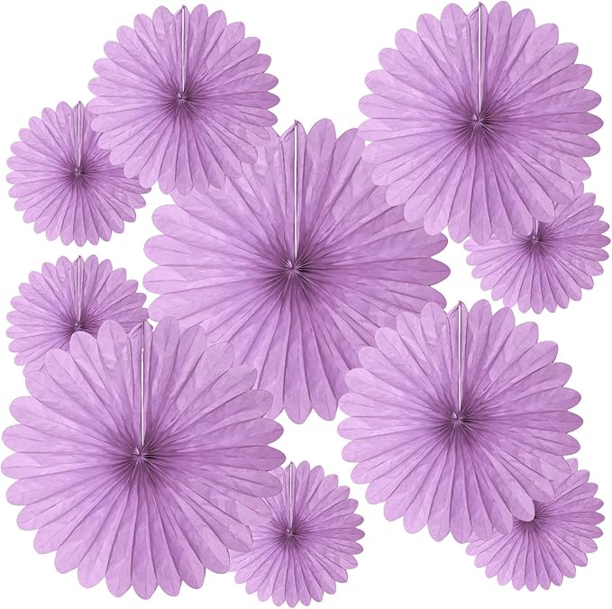 20 Pcs Light Purple Hanging Paper Fan, Round Paper Fans Decorations Set by Tisspoms