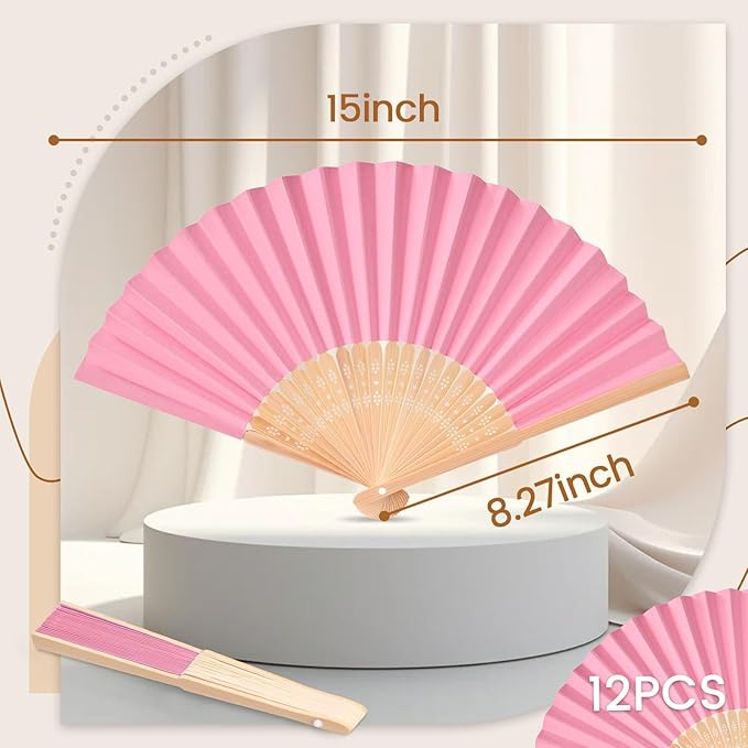 JOHOUSE 12 Packs Paper Folding Hand Fans, 8.3 Inch Multicolored Paper Fans - Image 3